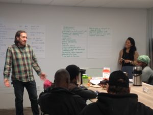 Tiffany and Thomas talking about goal setting -- at work and in life -- with the Landforce crews.