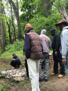 Shawn teaching about rock crossings on an Emerald View Park trail.